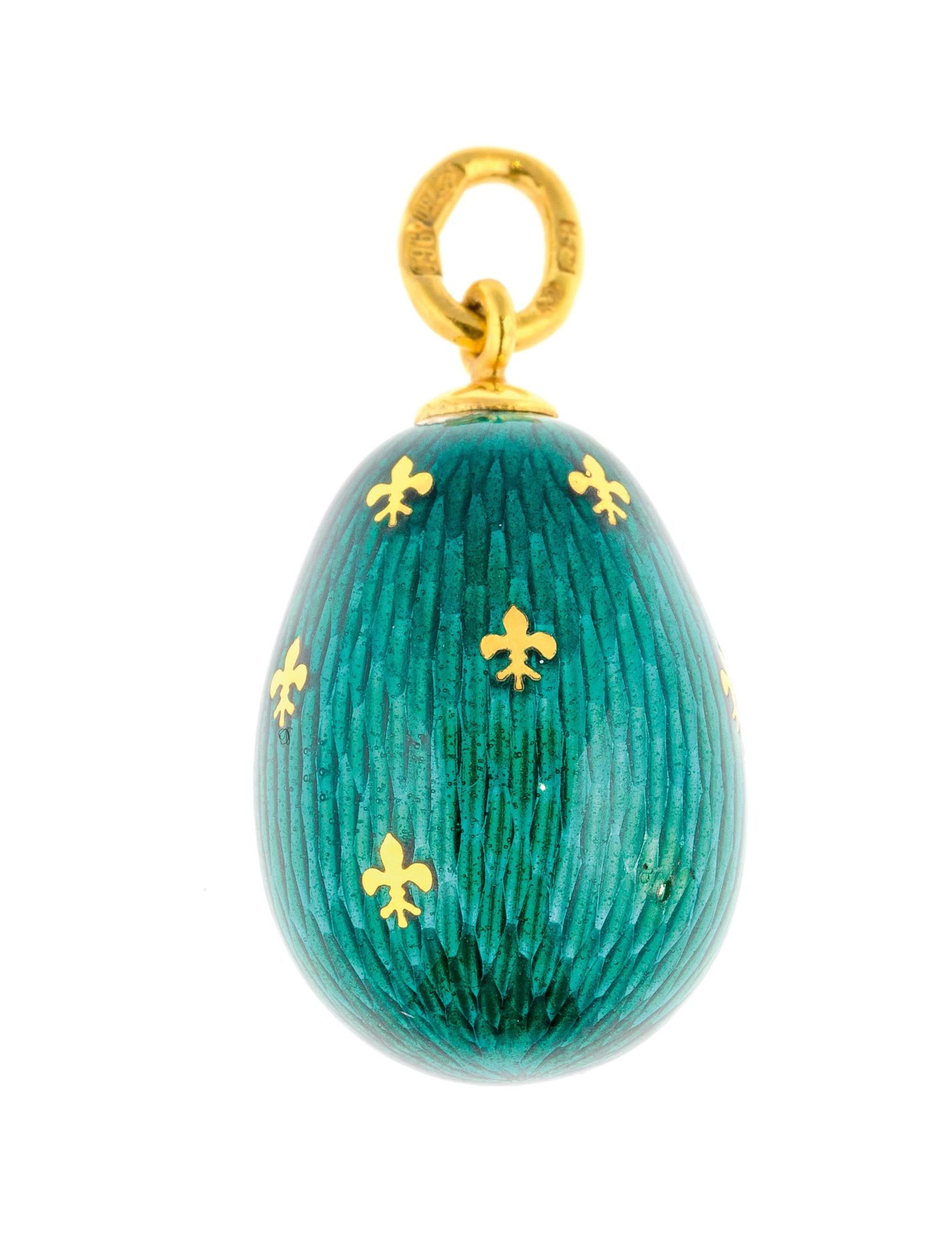 Null In the FABERGE style - "Egg" pendant or charms in green enamelled gold with&hellip;