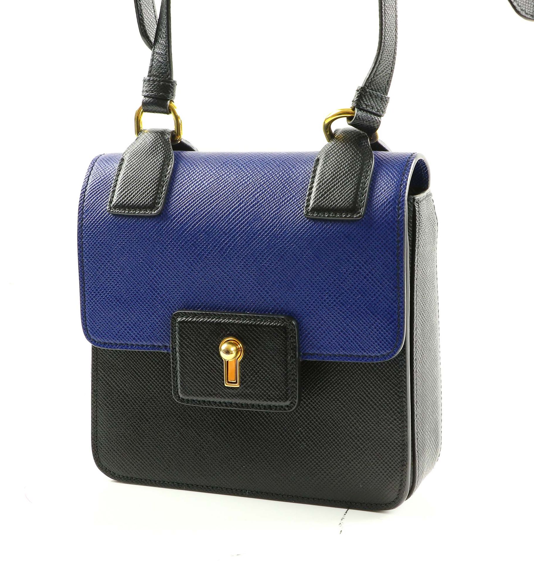 Null PRADA - Clutch Bag aus genarbtem Leder in Schwarz und Marineblau - Verstell&hellip;