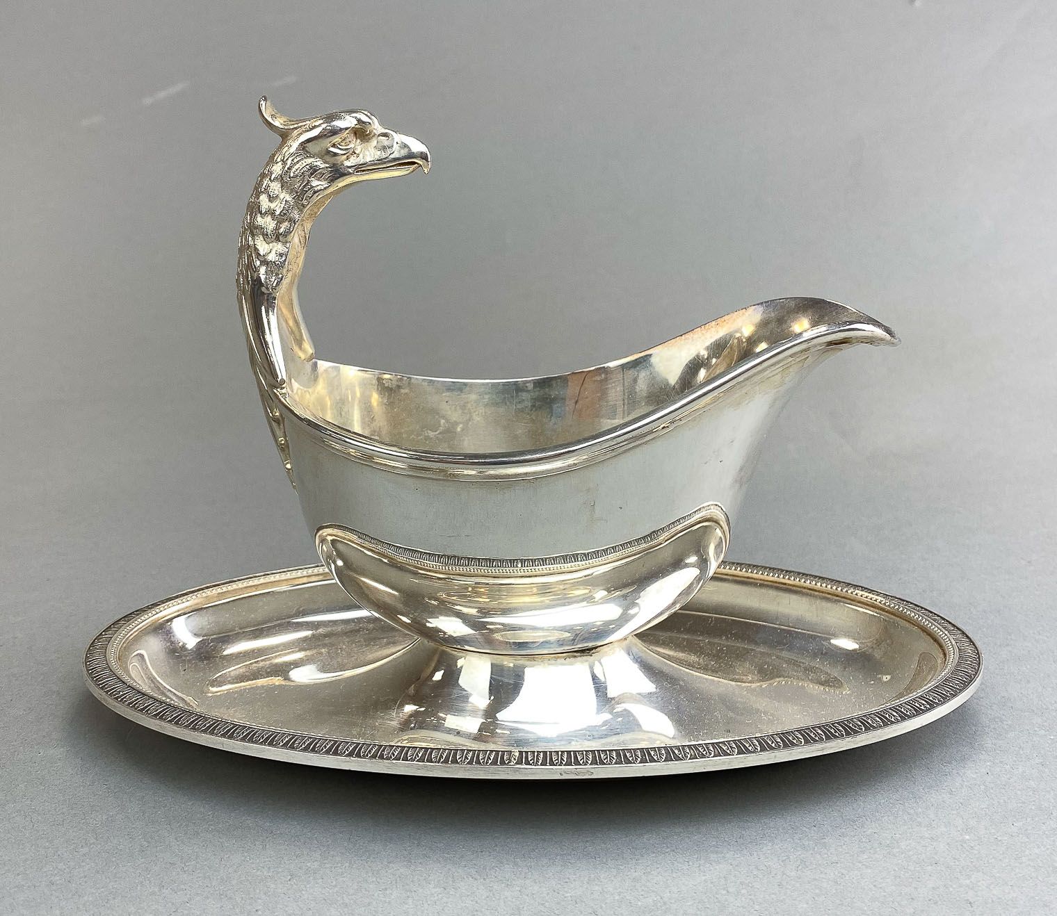 Null CHRISTOFLE - Sauceboat in silver plated metal with eagle head decoration - &hellip;