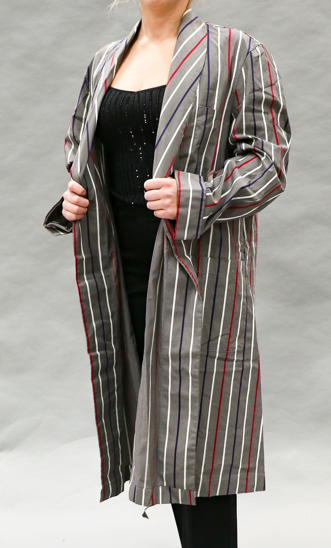 Null Christian DIOR - Multicoloured cotton robe with grey stripes - In its pouch&hellip;