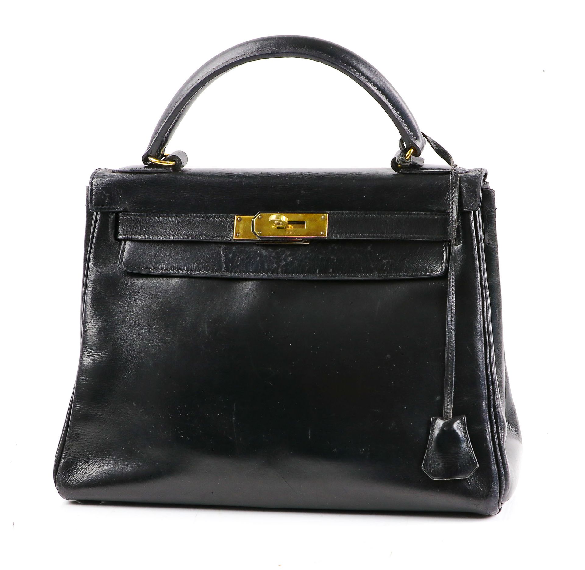Null HERMES - Circa 1970 - "Kelly" bag in black box calf - Black leather interio&hellip;