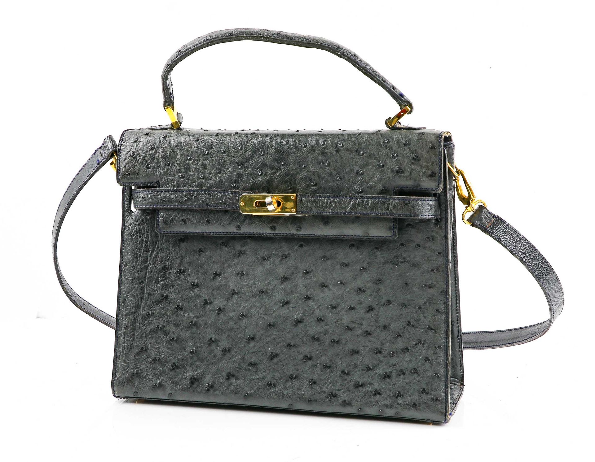 Null Madame Dominique FRANCE - Ostrich bag - Handle and shoulder strap - Gold me&hellip;