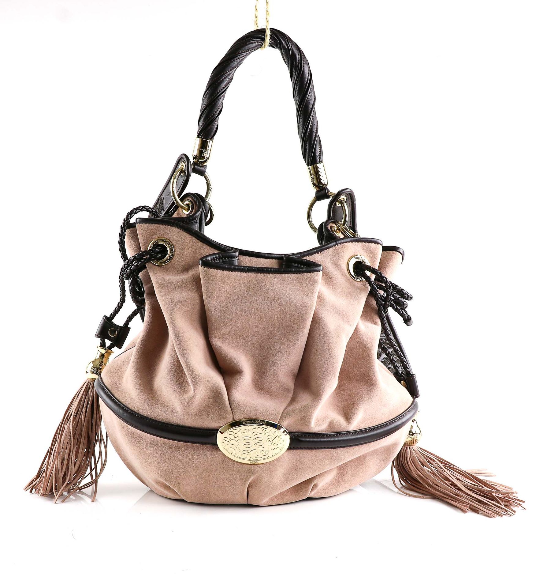 Null LANCEL - "Brigitte Bardot" bag in faded pink suede and brown leather - Ging&hellip;