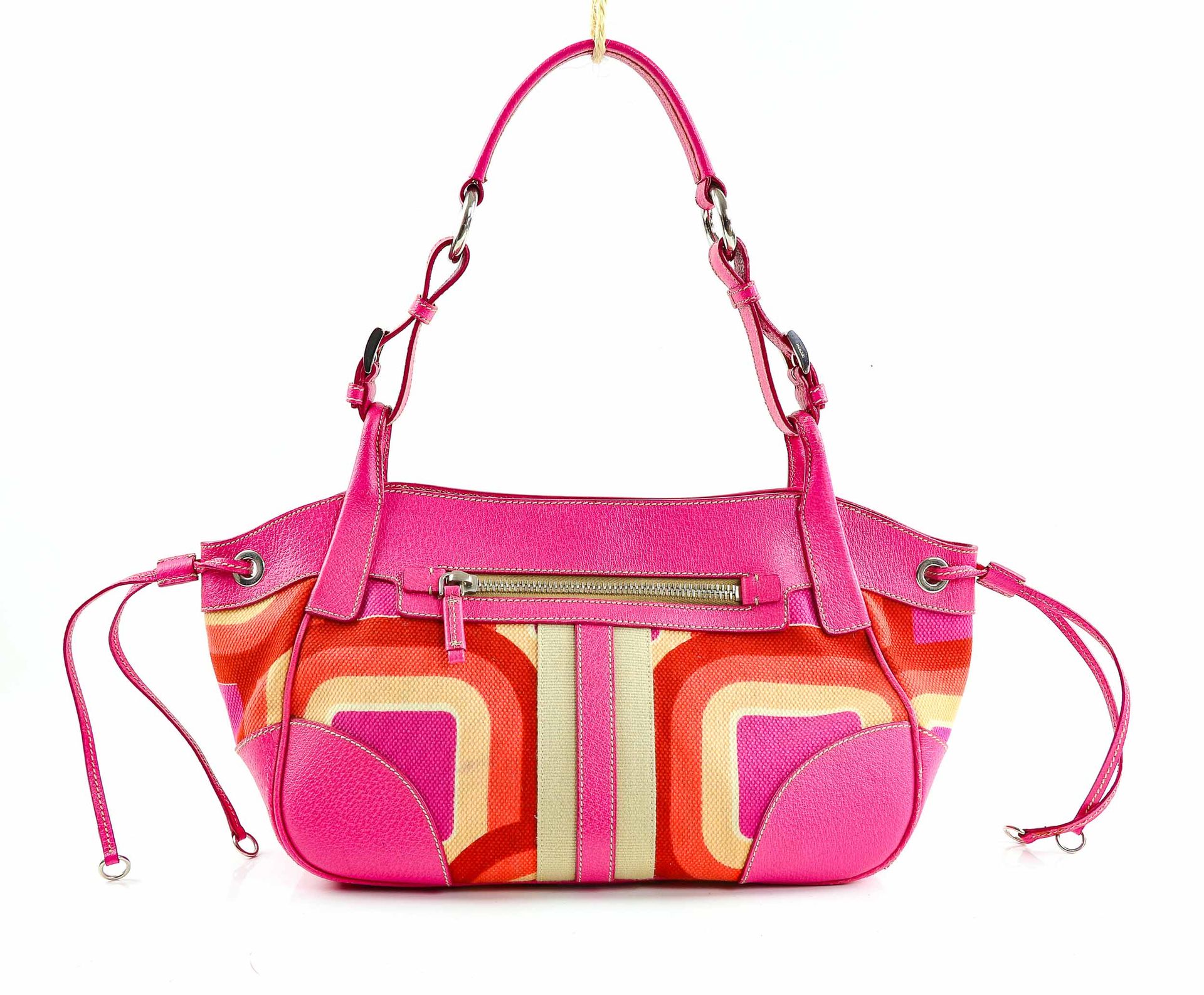 Null PRADA - Multicoloured canvas and pink leather handle bag - Gold metal trim &hellip;