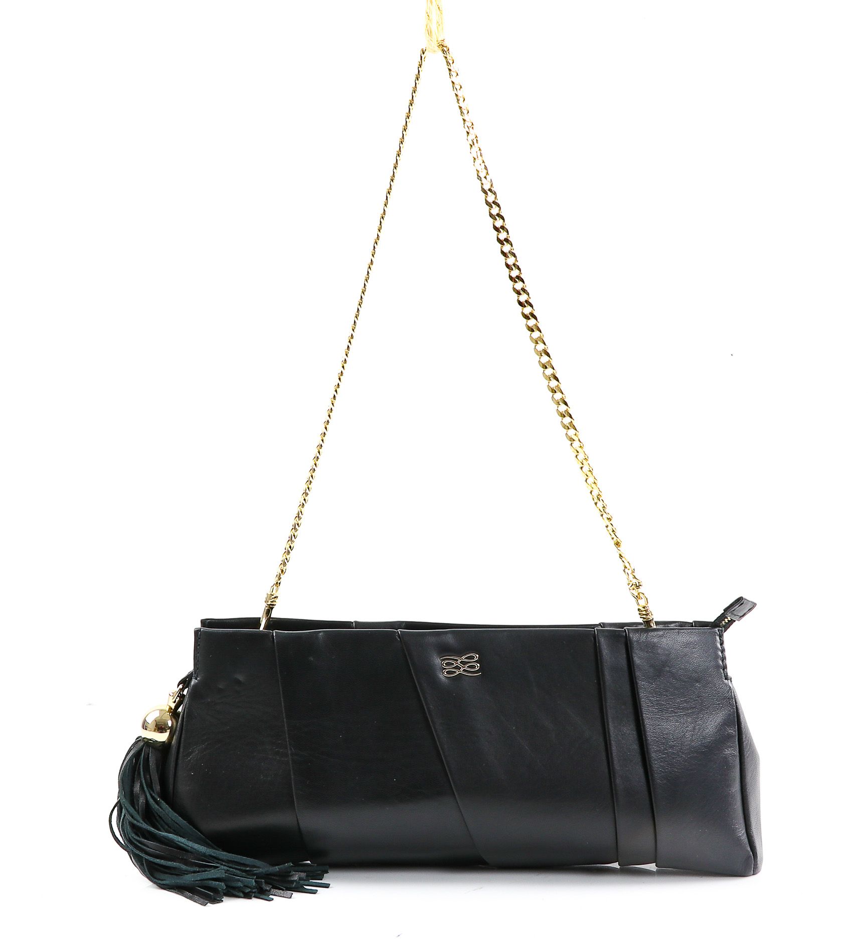 Null LANCEL - Black pleated leather handbag - Removable chain handle - Zipper cl&hellip;