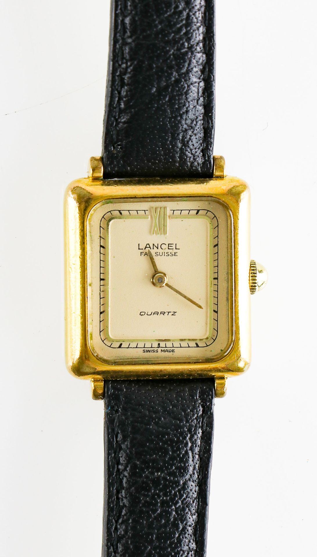 Null LANCEL - Gold plated metal watch - Black leather strap