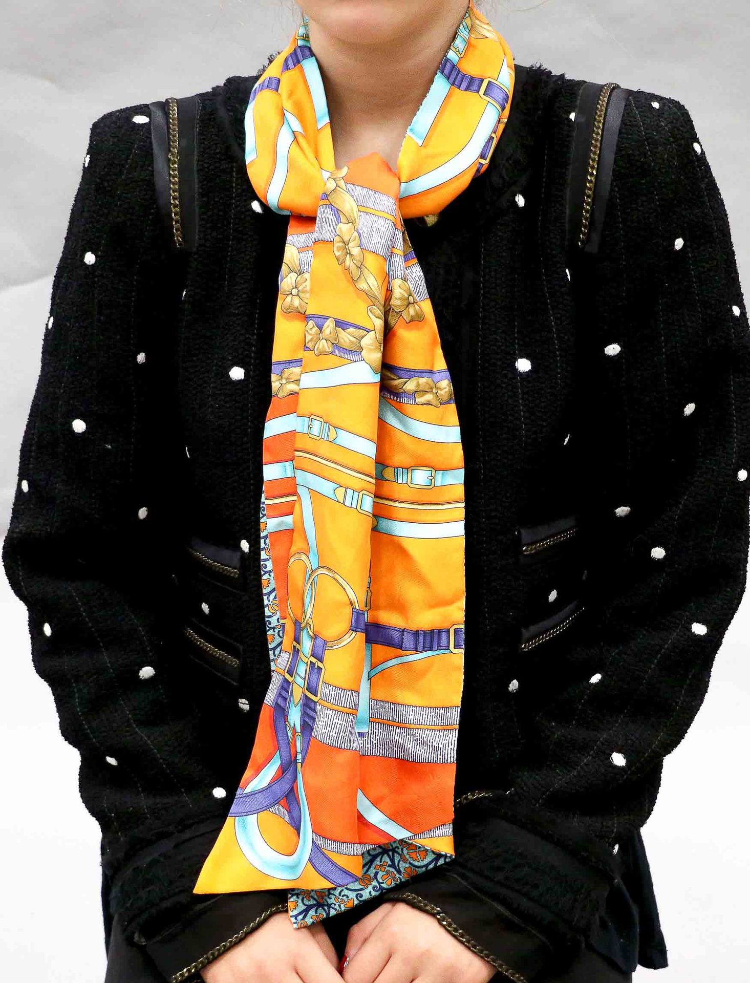Null HERMES - Multicoloured silk scarf with orange background