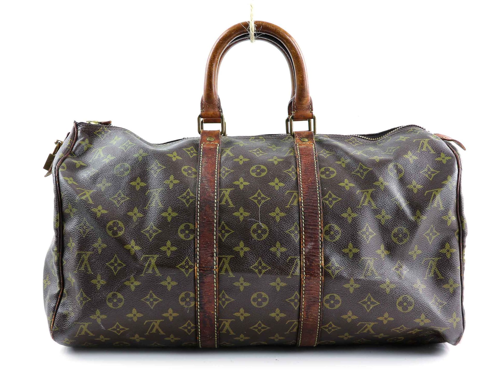 Null Louis VUITTON - Tasche "Keepall" aus Canvas mit Monogramm und Naturleder - &hellip;