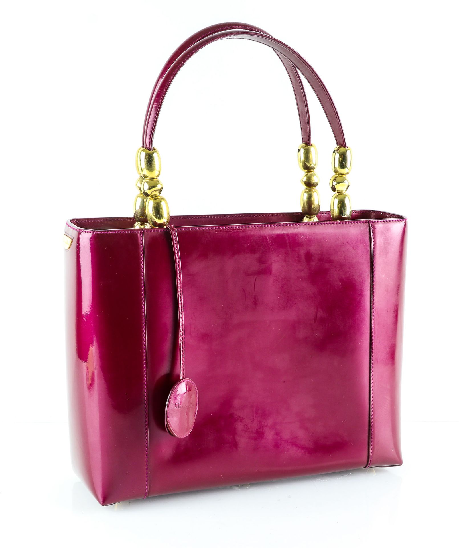 Null Christian DIOR - "Lady Perla" bag in burgundy lacquered leather - Double ha&hellip;