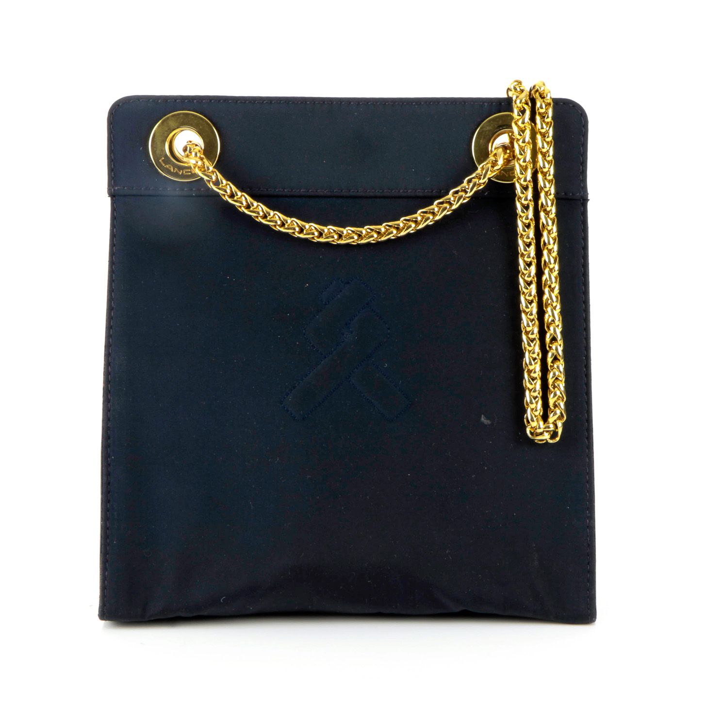 Null LANCEL - Navy canvas bag - Gold metal chain shoulder strap