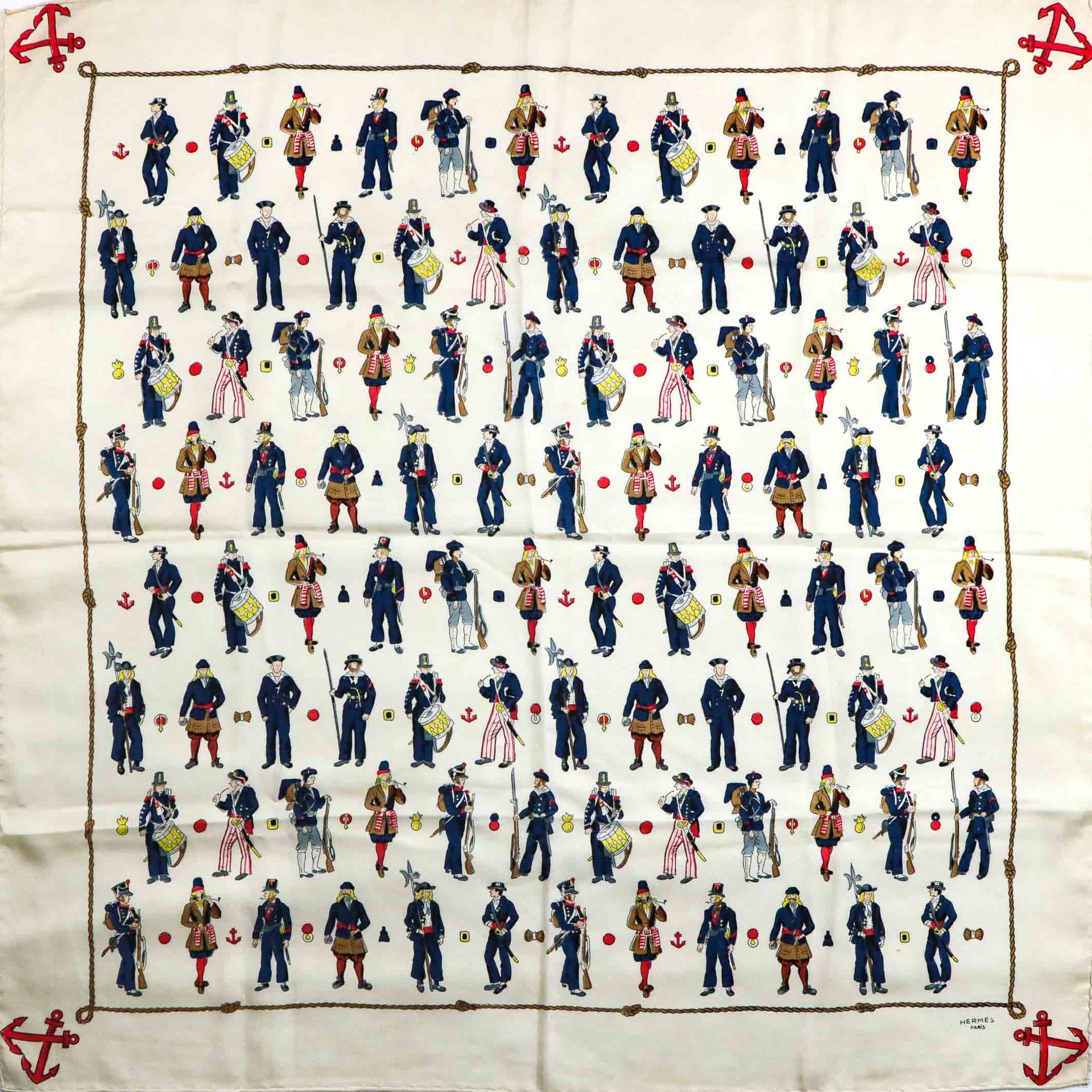 Null HERMES - Square in printed silk with soldiers - Ecru background