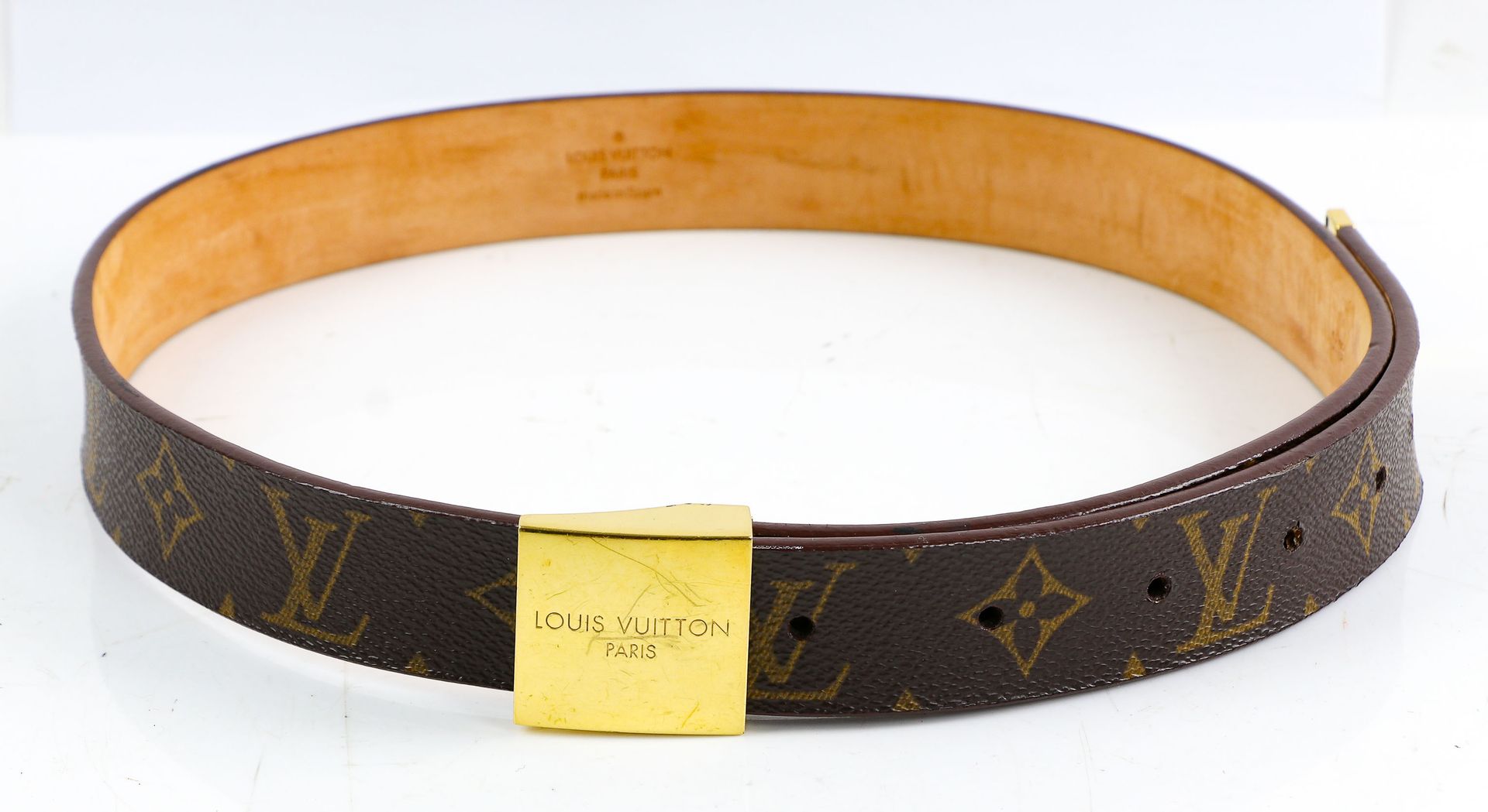 Null Louis VUITTON - Belt in monogrammed canvas and brown leather - Buckle in gi&hellip;