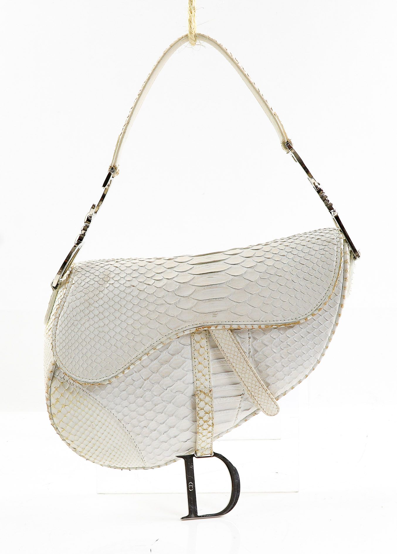 Null 
Christian DIOR - "Selle" bag in white python - Silver metal jewellery - We&hellip;