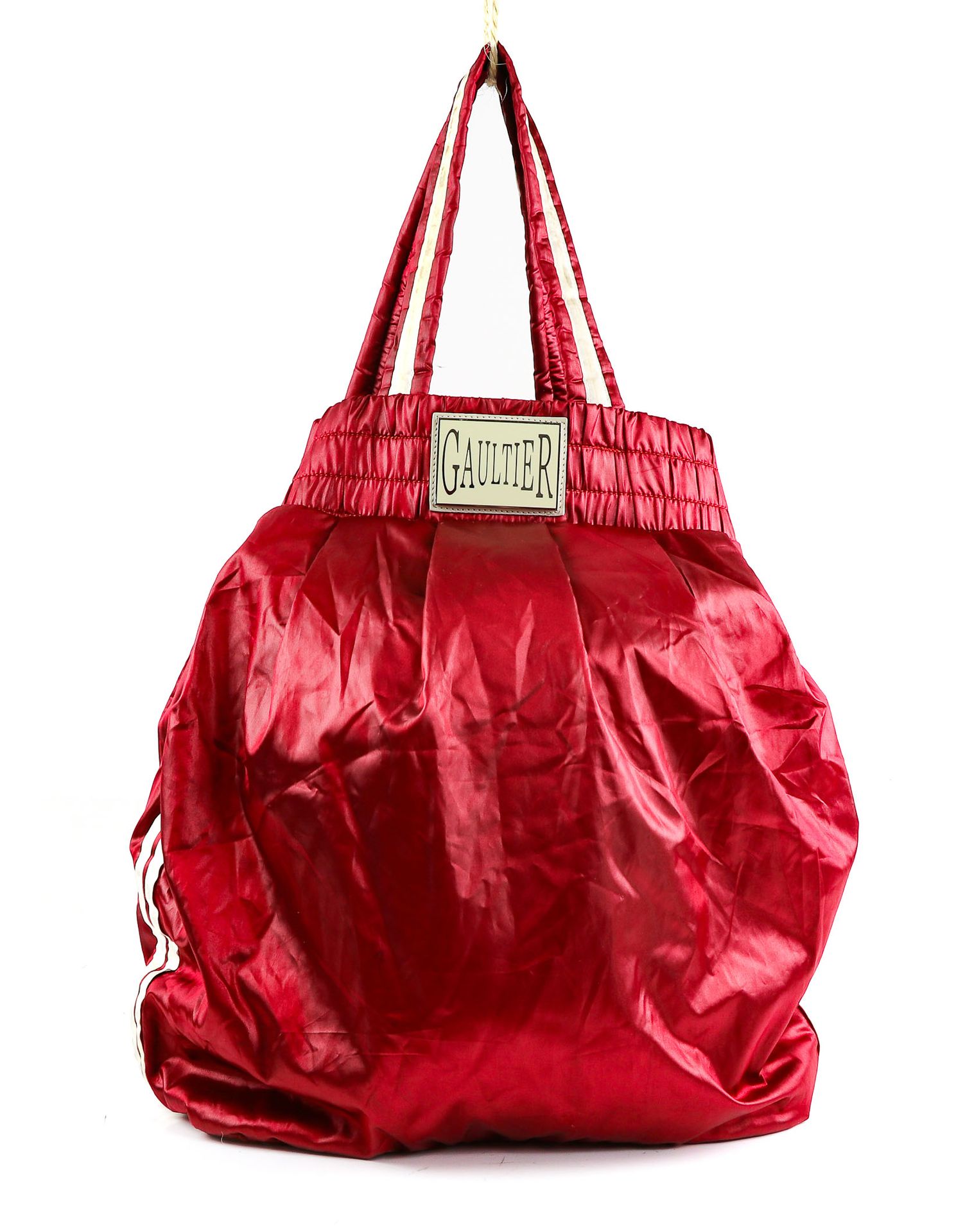 Null 让-保罗-高缇亚 - 酒红色和白色丝绸的拳击包 - 双手柄 - 内有两个隔层和一个拉链袋