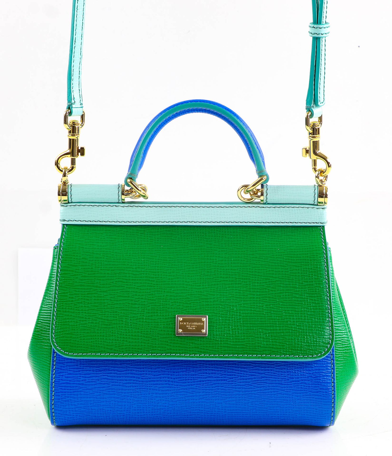 Null DOLCE GABBANA - Three-coloured leather bag in sky, blue and green - Handle &hellip;