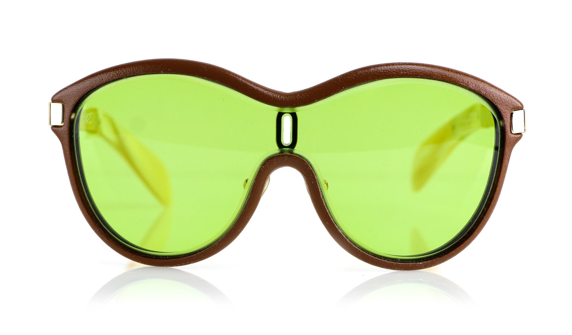 Null Louis VUITTON - Pair of glasses sheathed in hazelnut leather - Green lenses&hellip;