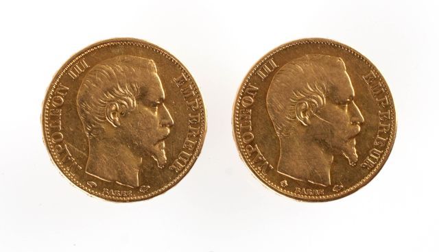 Null Paire de boutons de manchette centrée de pièces de 20 francs Napoléon en or&hellip;