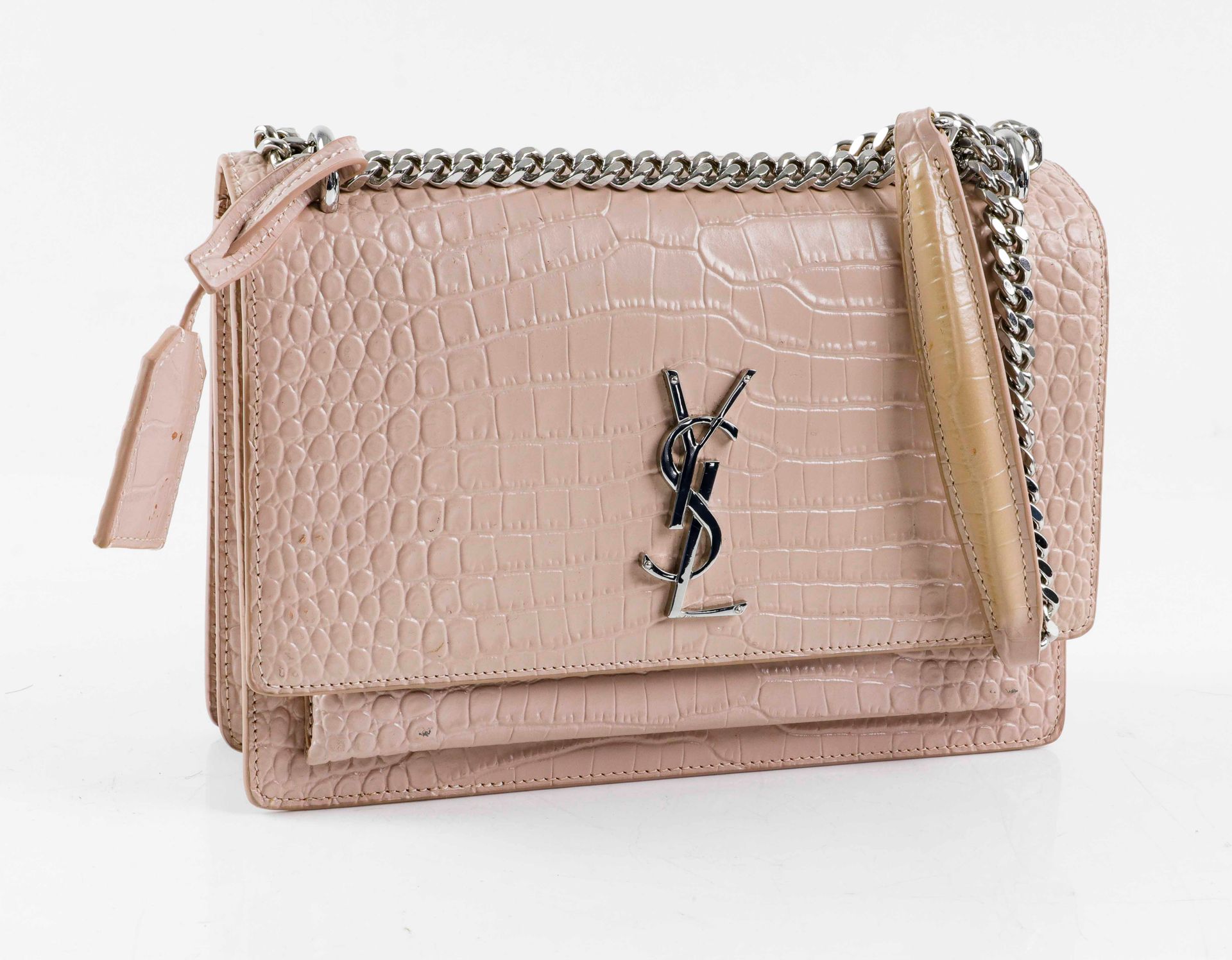 Null Yves Saint LAURENT. Sac “Sunset” en veau simili crocodile rose poudré - Ans&hellip;