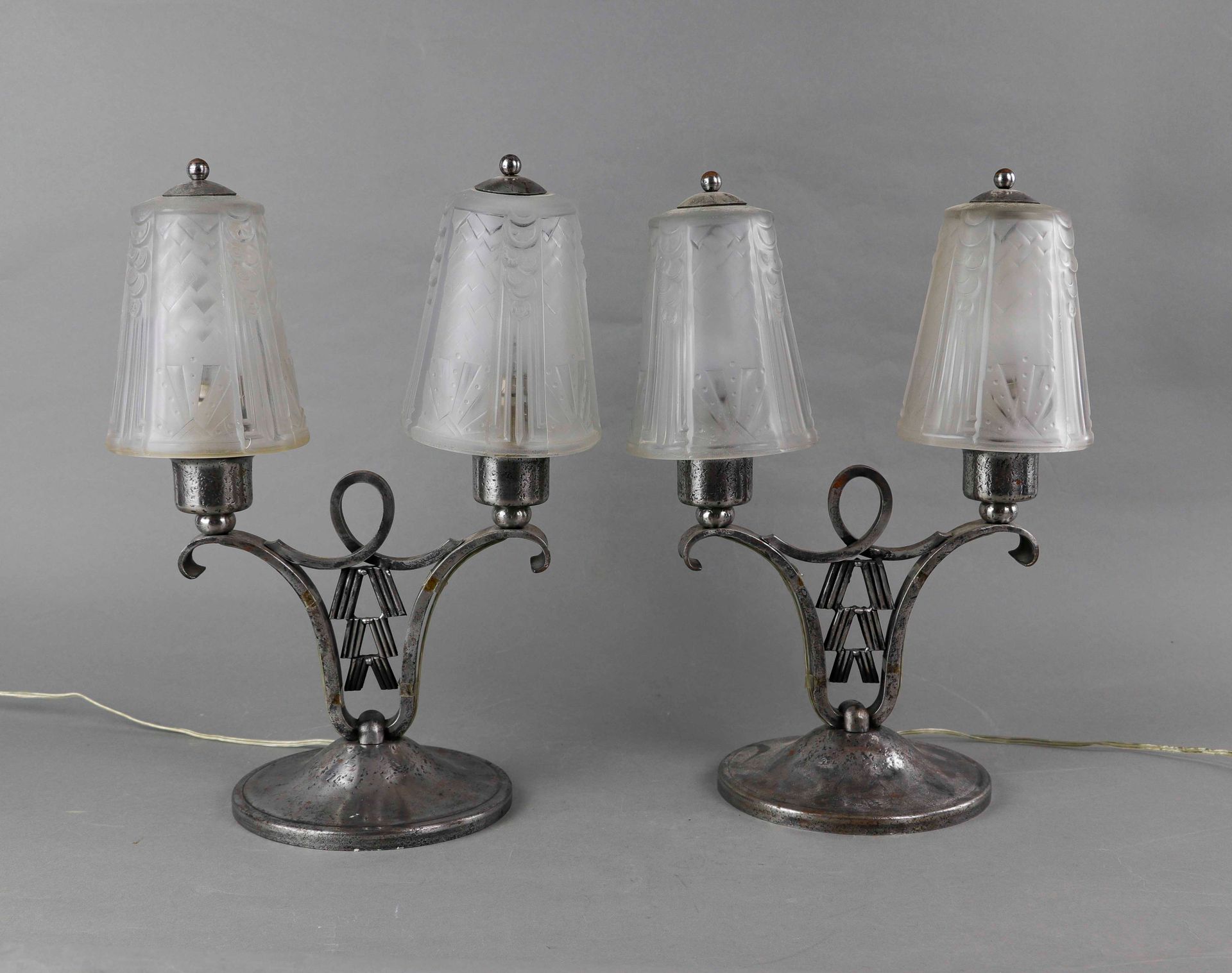 MULLER Frères in Luneville. Pair of bedside lamps with two arms of light with la&hellip;