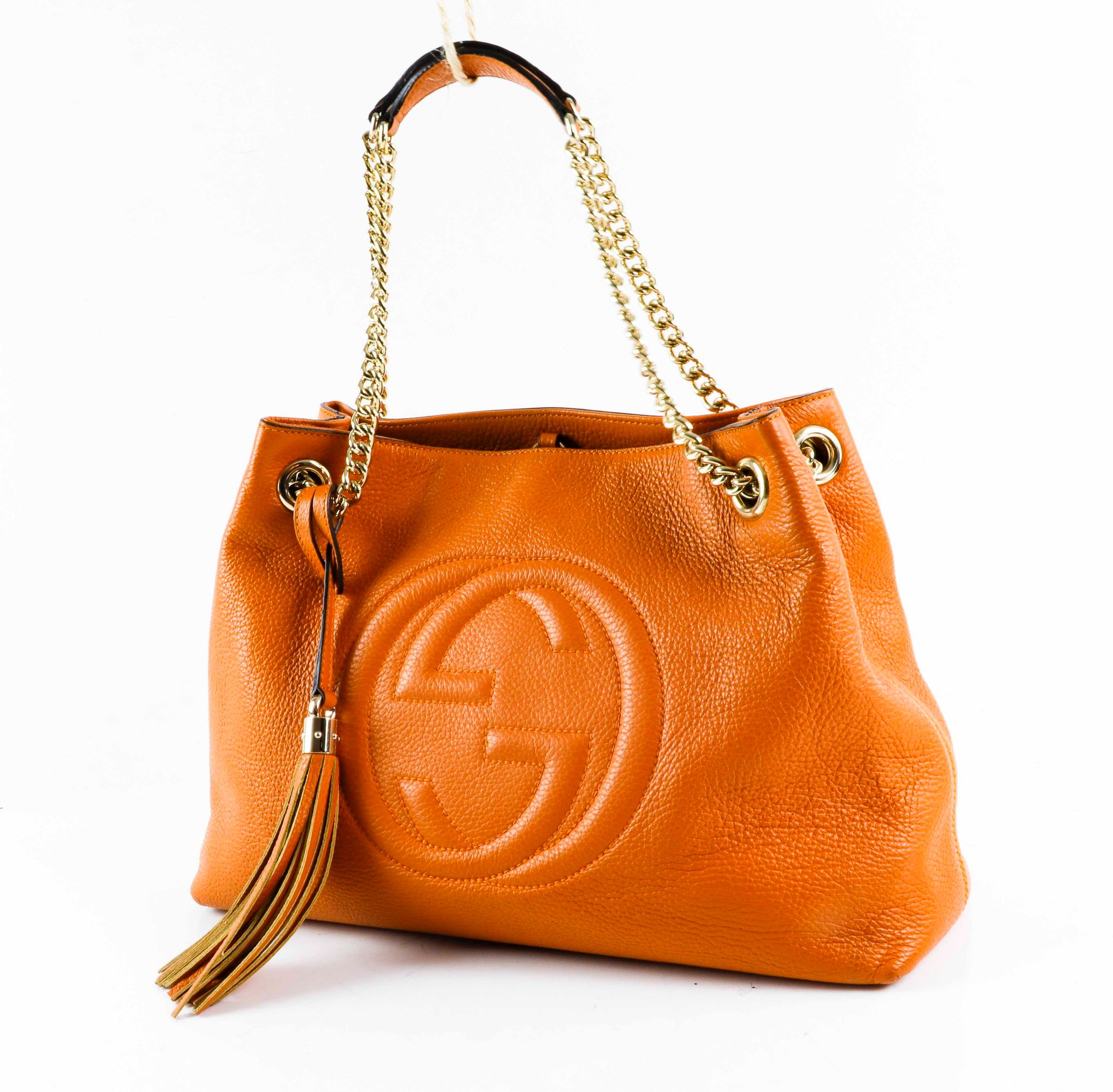 Null GUCCI. Soho" bag in orange grained leather with monogrammed stitching - Dou&hellip;
