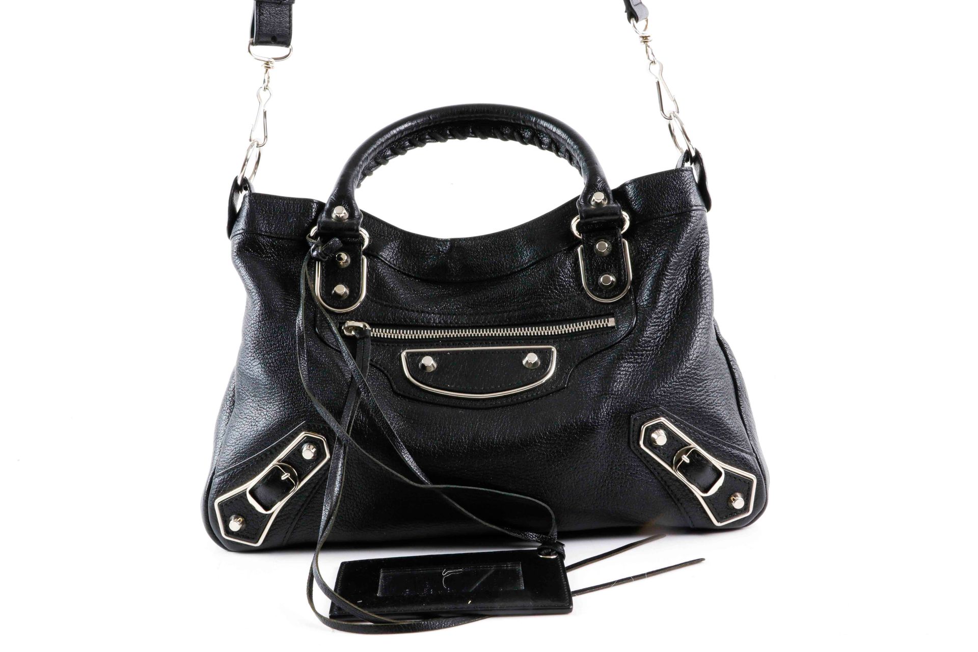 Null BALENCIAGA. Black grained leather handbag. Black canvas interior with mirro&hellip;