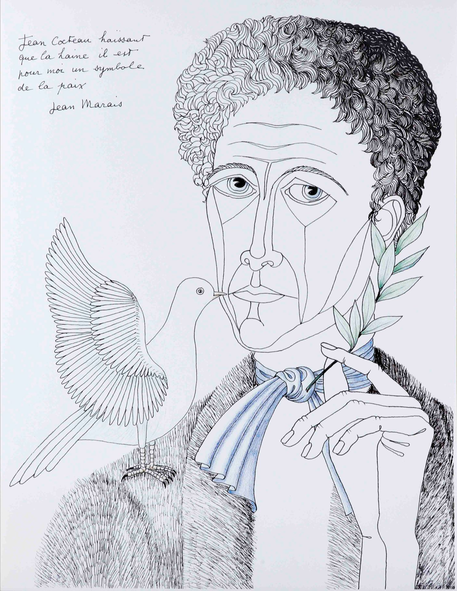 Artiste Jean MARAIS (1913-1998) Cocteau , la paix Epreuve en couleur sur papier &hellip;