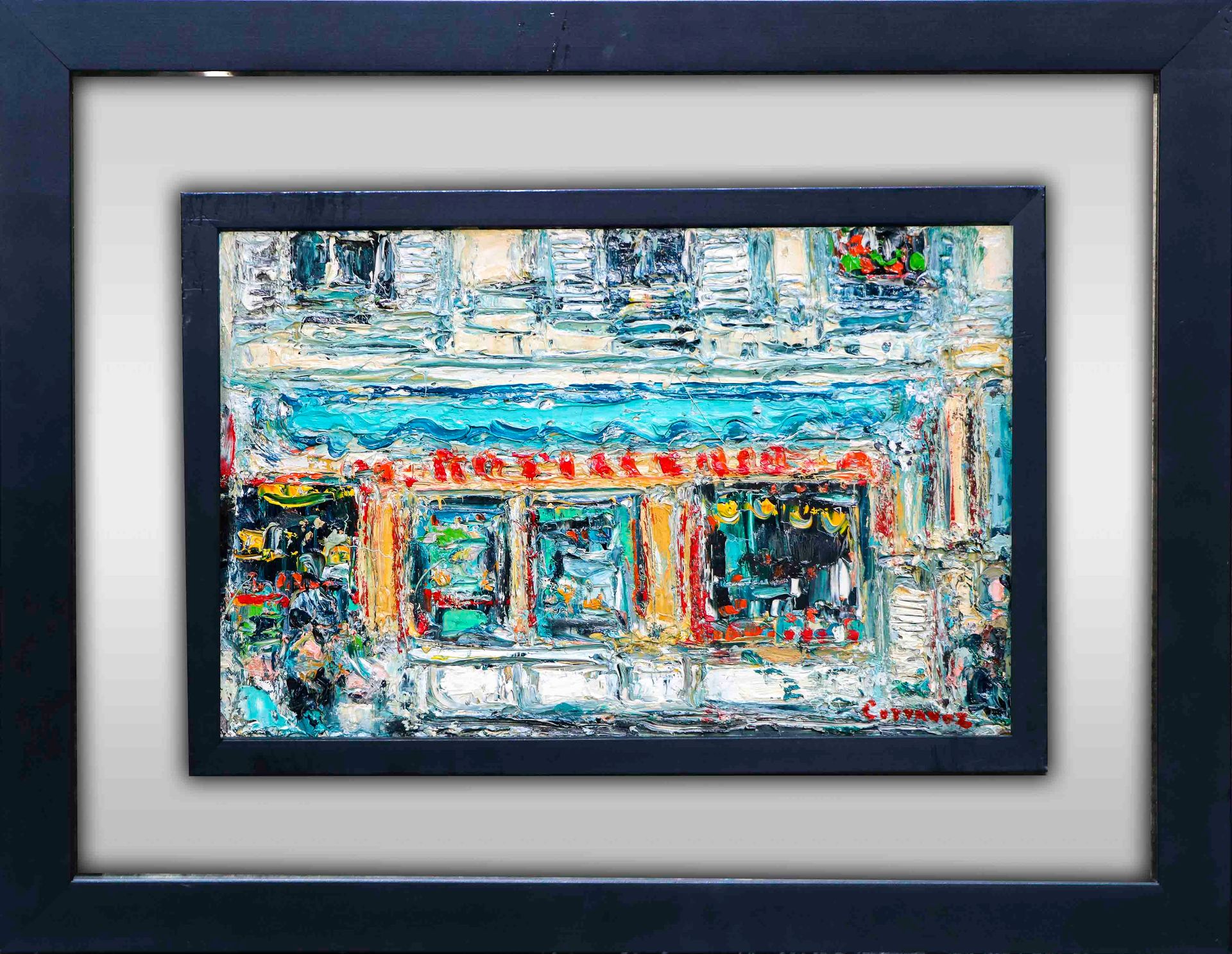 Artiste André COTTAVOZ (1922-2012). La facciata del negozio. Olio su cartone Fir&hellip;