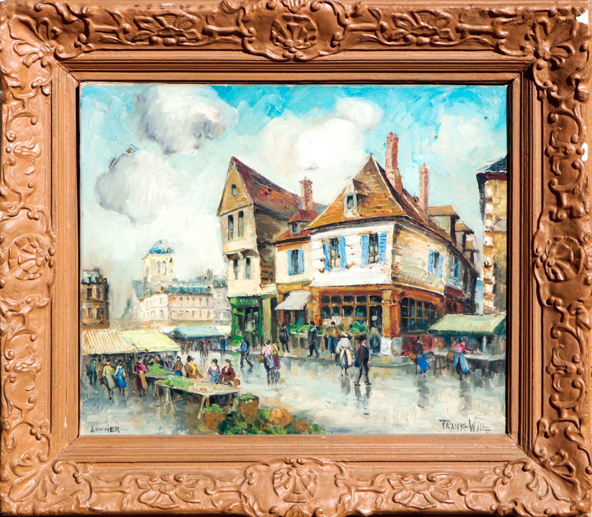 Artiste FRANK-WILL (1900-1951). Markt auf dem Platz in Louvier. Öl auf Leinwand &hellip;