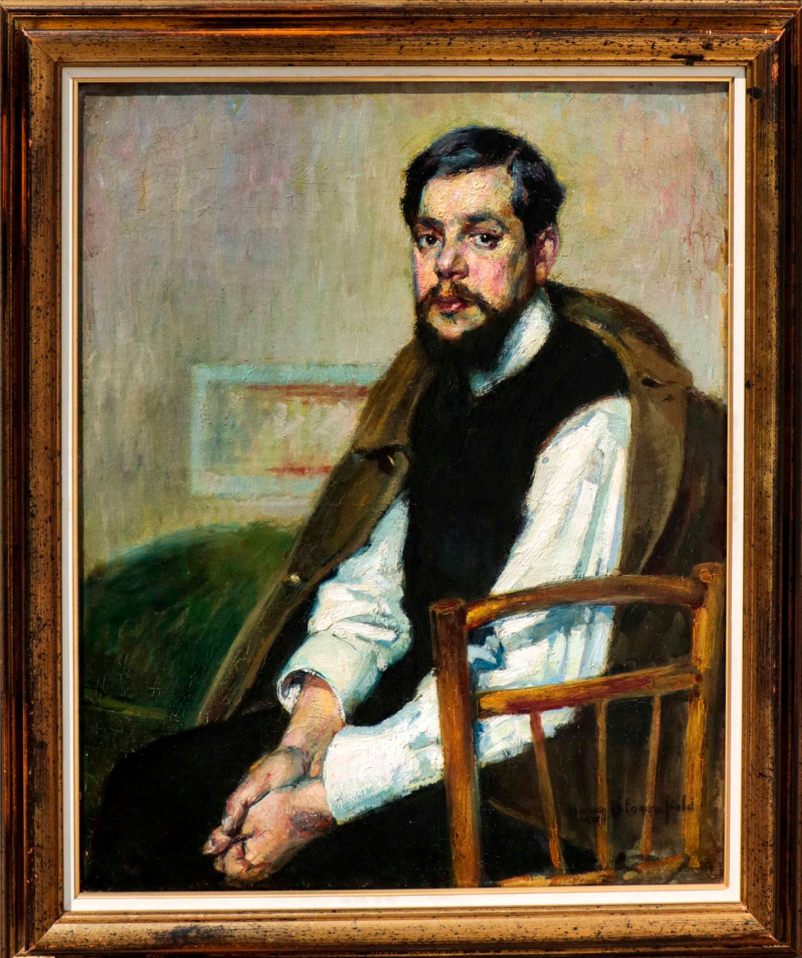 Artiste Harry BLOOMFIELD (1883-1941). Portrait d’homme assis. Huile sur toile Si&hellip;
