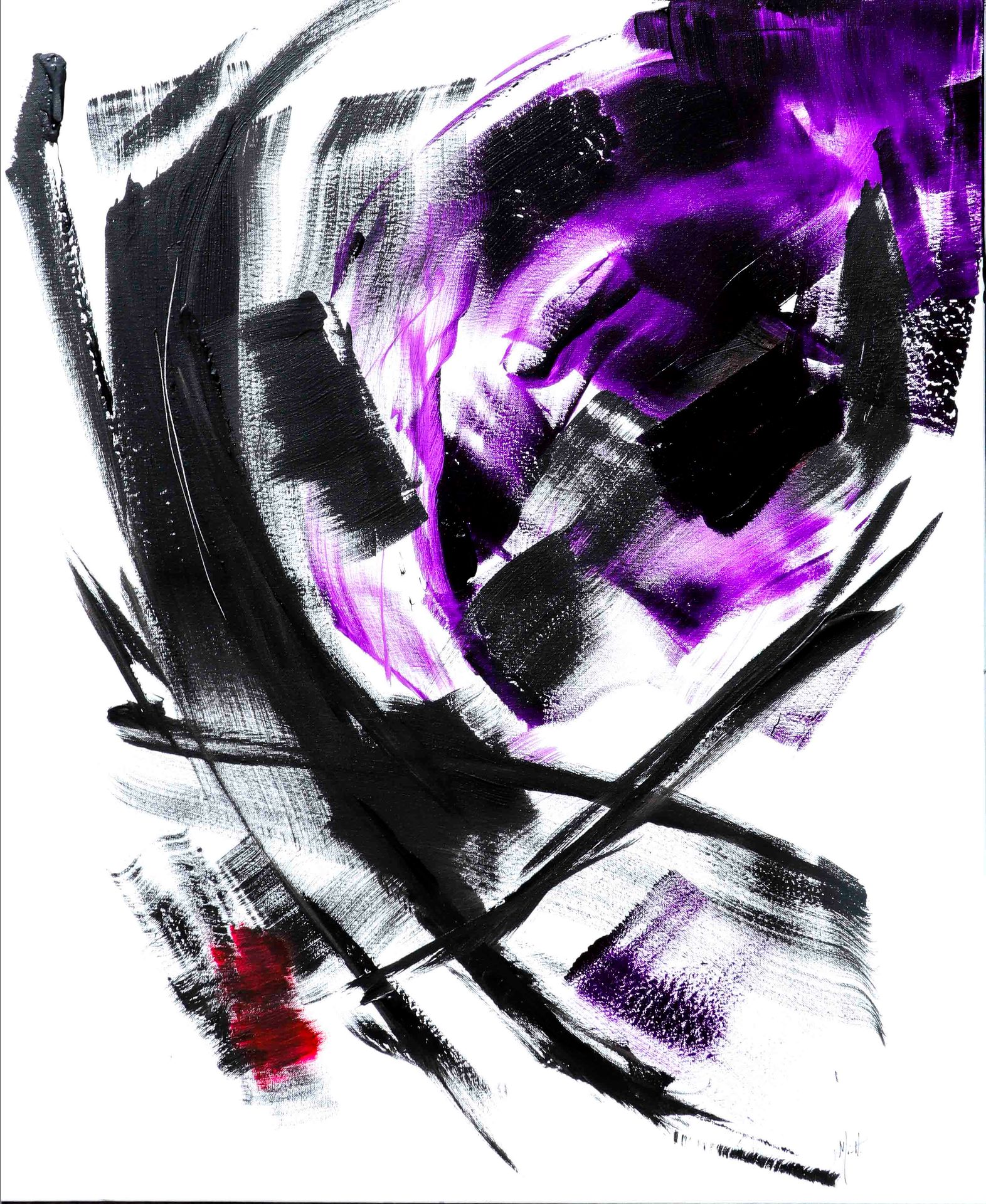 Artiste 让-米奥特（1926-2016）。紫色、红色和黑色组成。布面丙烯，右下角有签名 100 x 81 cm