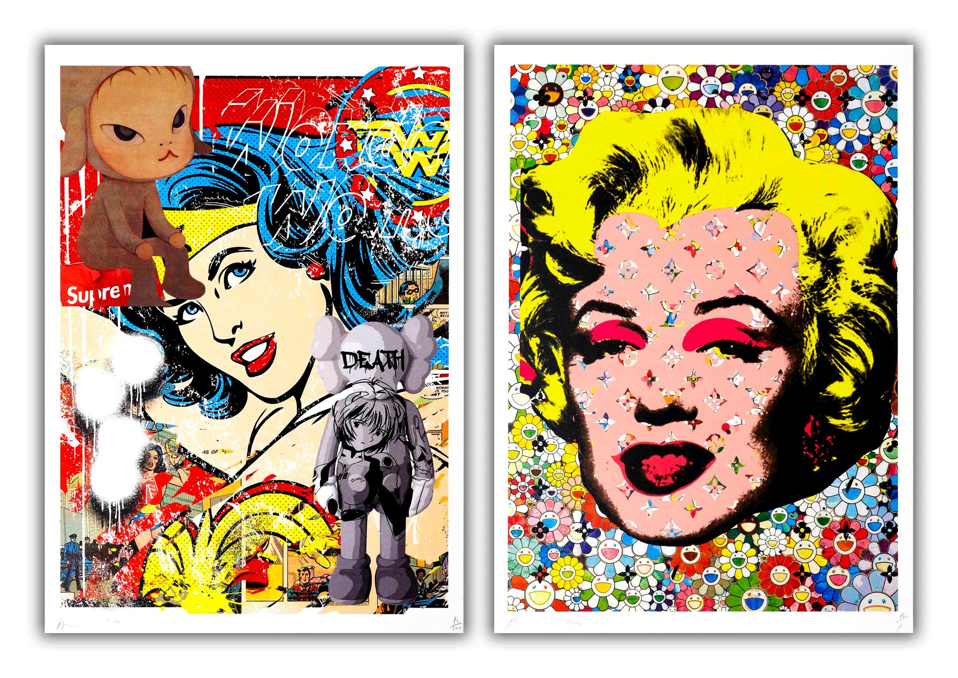 Artiste DEATH NYC (生于1979年) Marilyn / Wonder woman - 2020 纸上彩色印刷品，左下角有签名和日期（每个），&hellip;