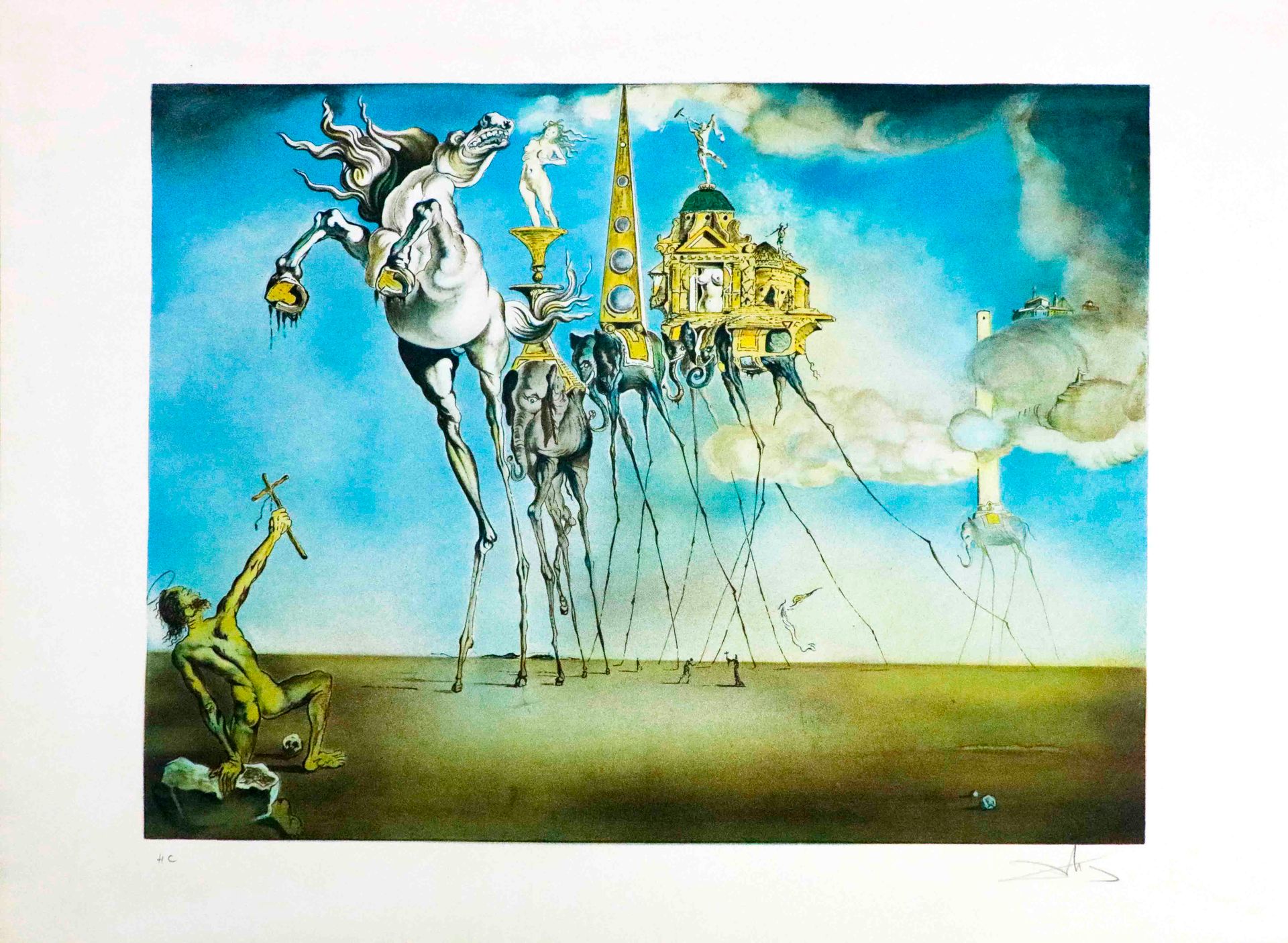 Null 萨尔瓦多-达利(1904-1989) 《圣安东尼的诱惑》 纸上彩色石版画 右下角签名 正义的H.C. 左下角 55 x 75 cm
