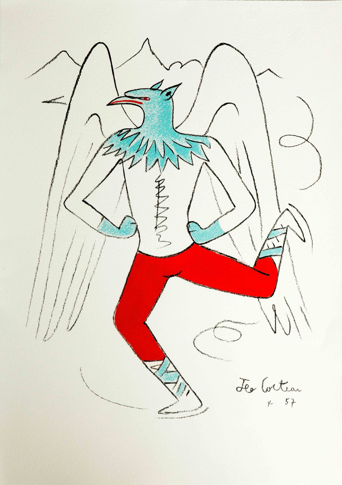 Null Jean COCTEAU (1889-1963) Le griffon (1957) Lithograph in color on paper Sig&hellip;