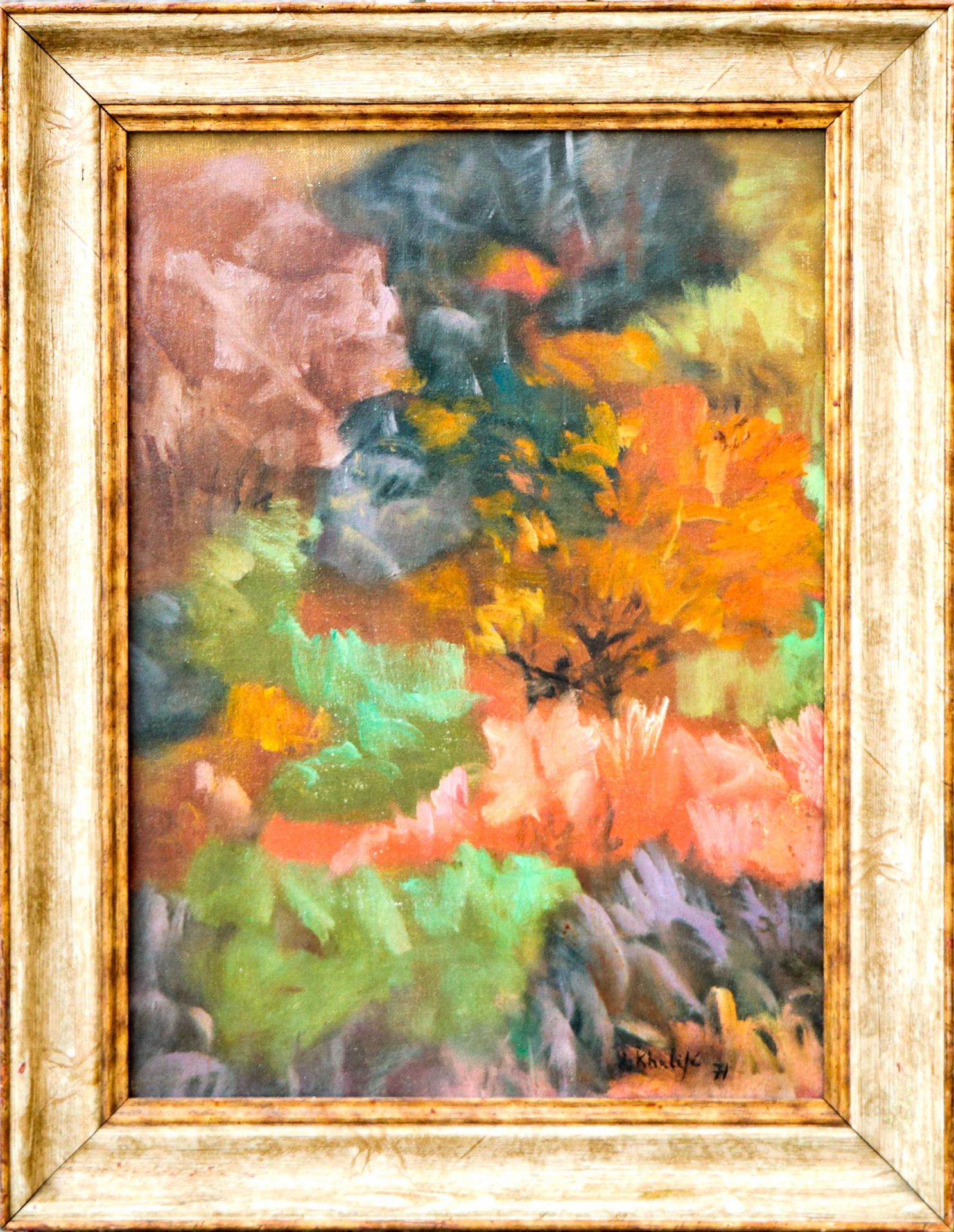 Null Jean KHALIFEH (1923-1978). Composition florale - 1971. Huile sur toile maro&hellip;