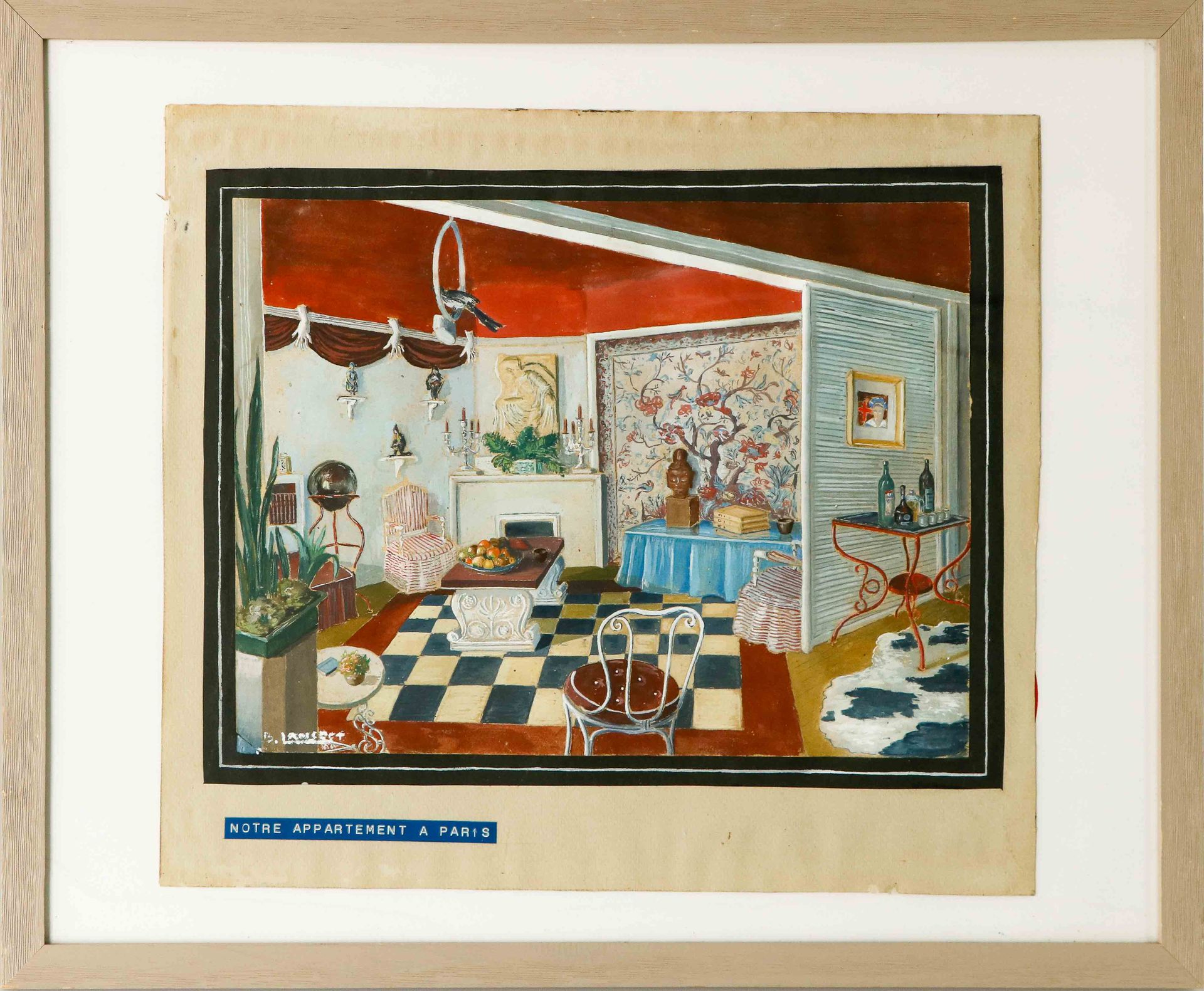 Null Bernard LANCRET (1912-1983) Die Wohnung von Paul Larthe in Paris Gouache au&hellip;