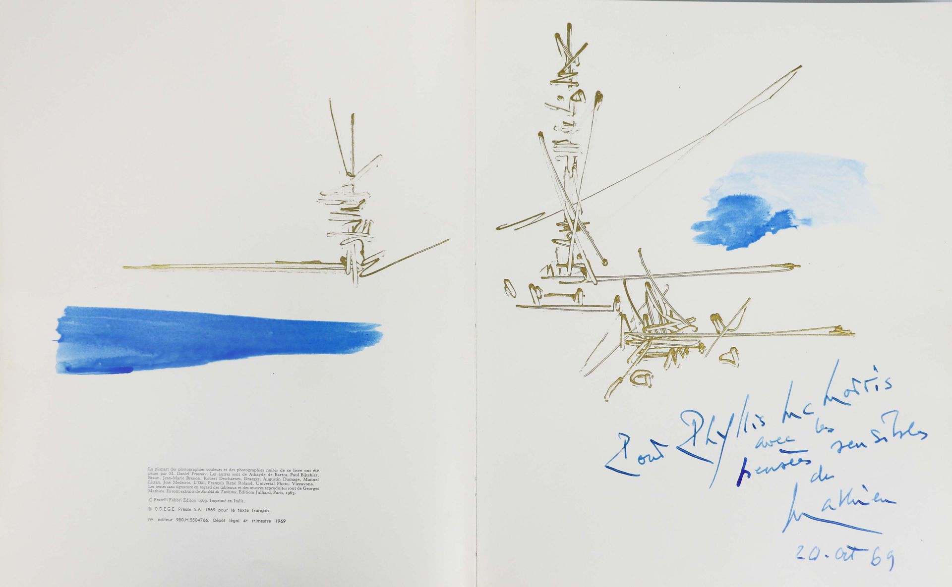Null Georges MATHIEU (1921-2012). Composition - 1969. Peinture dorée et aquarell&hellip;