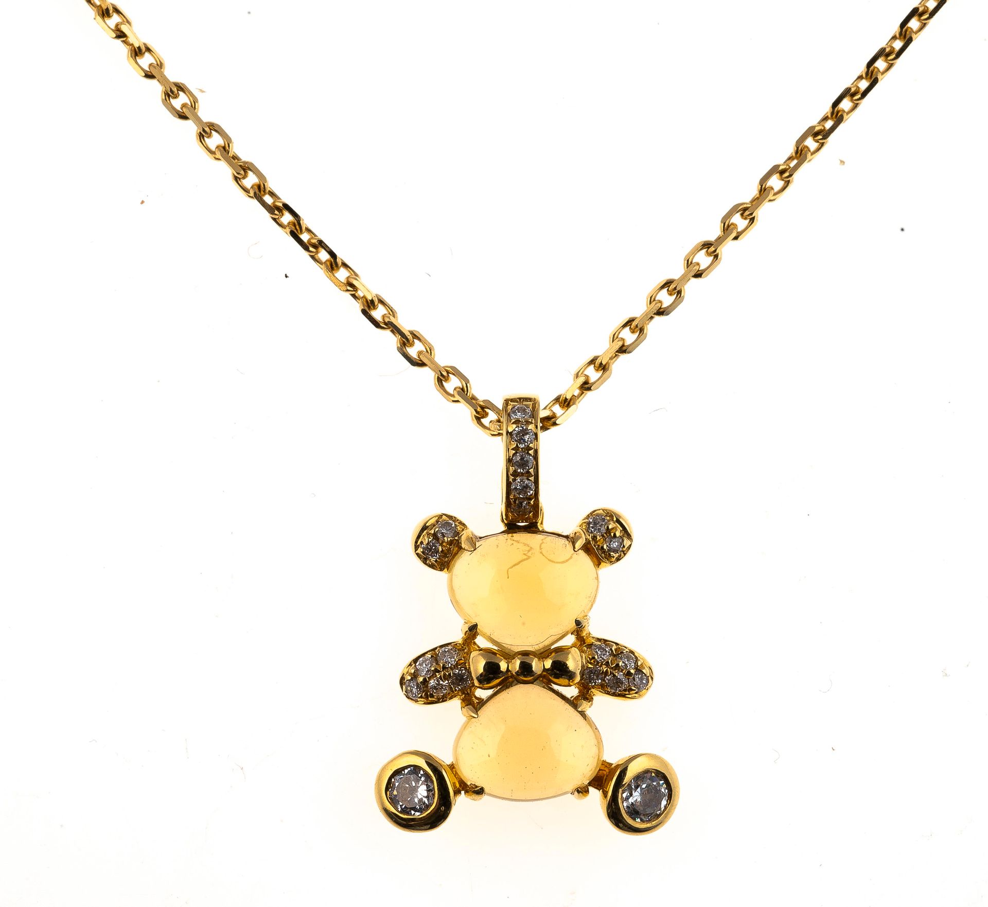 Null Kette und Anhänger "Teddybär" aus Gold mit Diamanten und steinbesetzten Pfo&hellip;