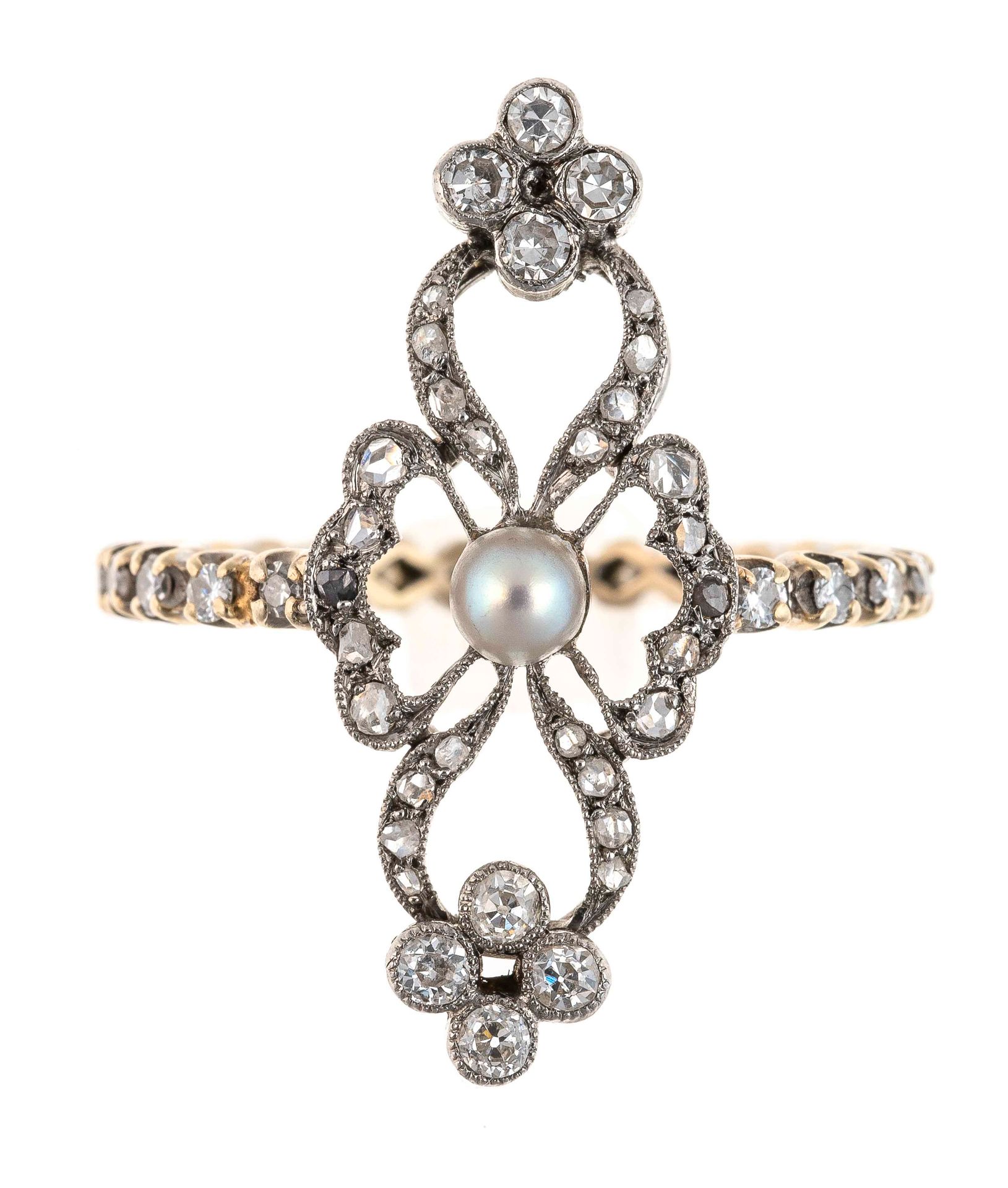 Null Bague Volute en or ornée d'une perle et de diamants sur un anneau serti de &hellip;