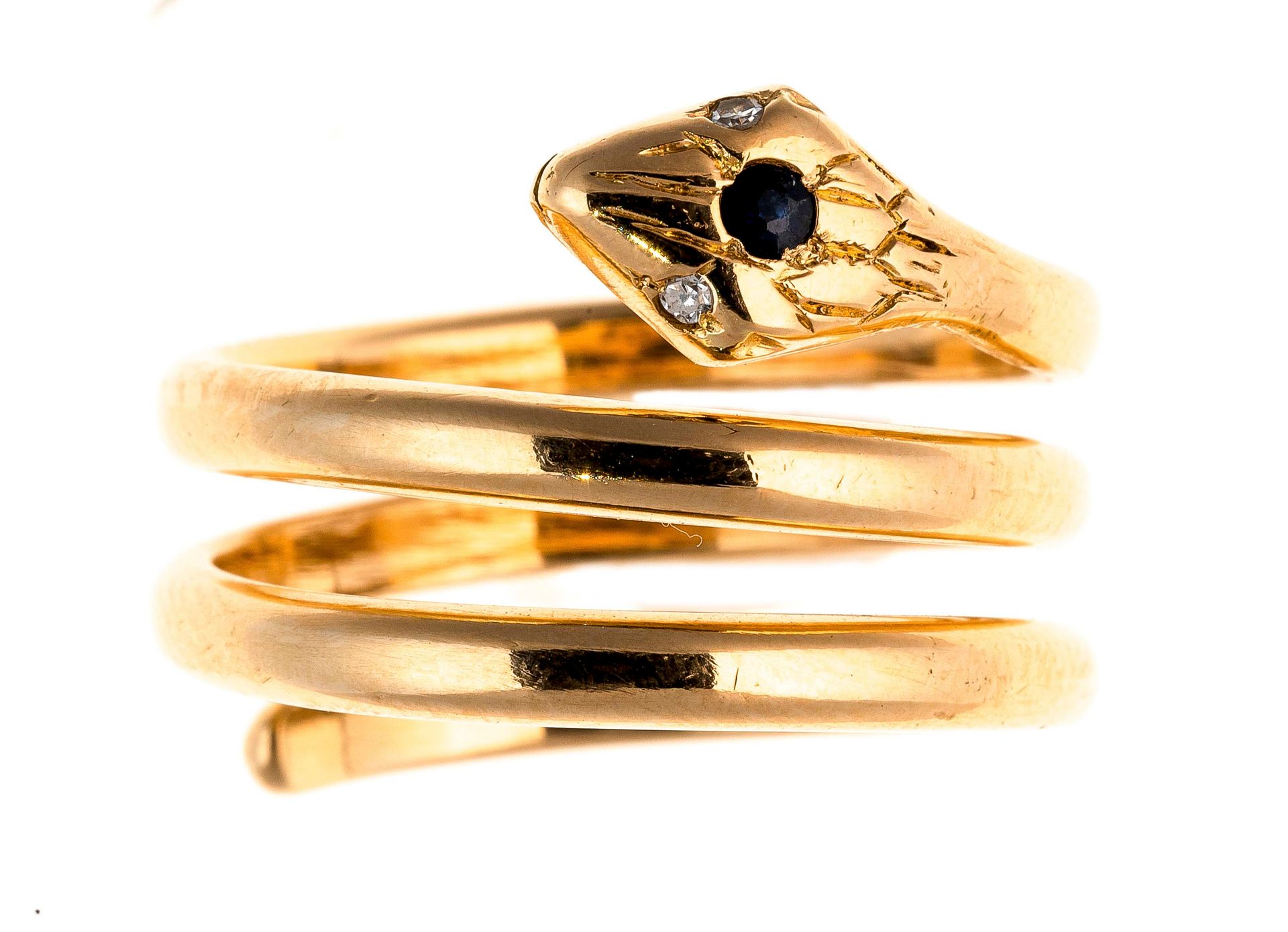 Null 金戒指，蓝宝石眼睛，眼睛镶有钻石。毛重：12.6g 手指大小：62