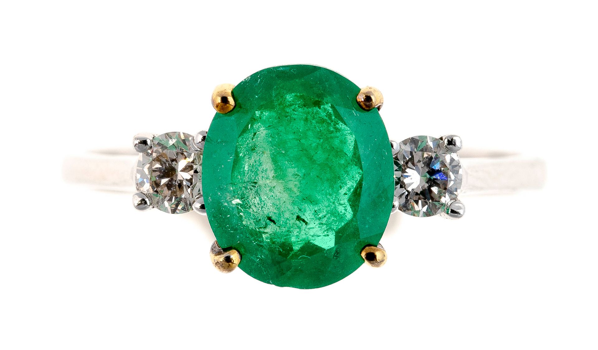 Null 白金戒指，以1.45克拉的椭圆形祖母绿为中心，镶嵌钻石 - 毛重：2.9克