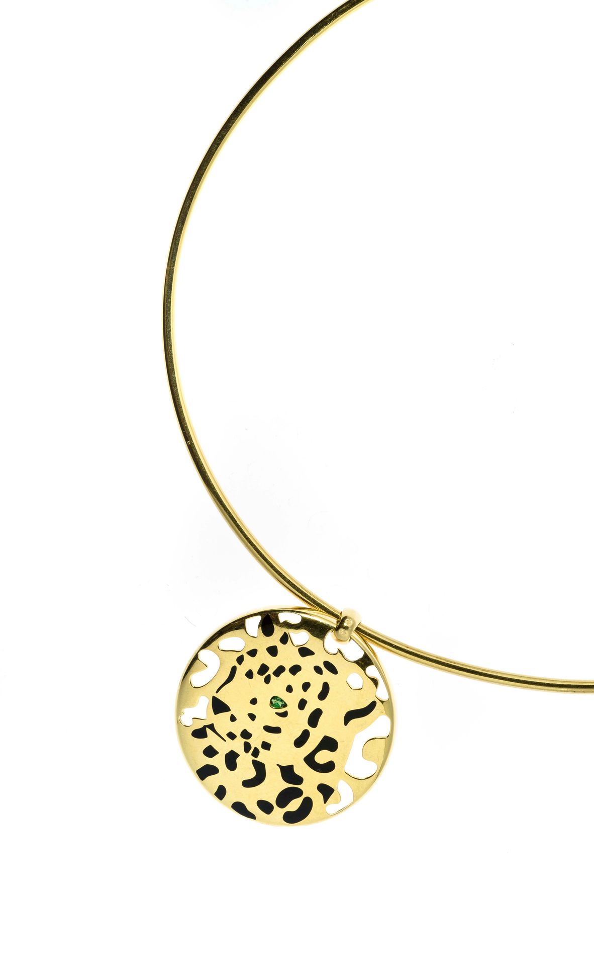 Null CARTIER - Circular openwork gold pendant "Panthère de Cartier" stylizing a &hellip;