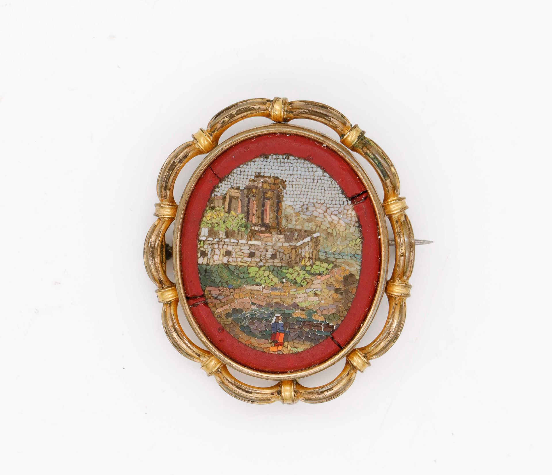 Null Brooch decorated with a micro mosaic landscape.