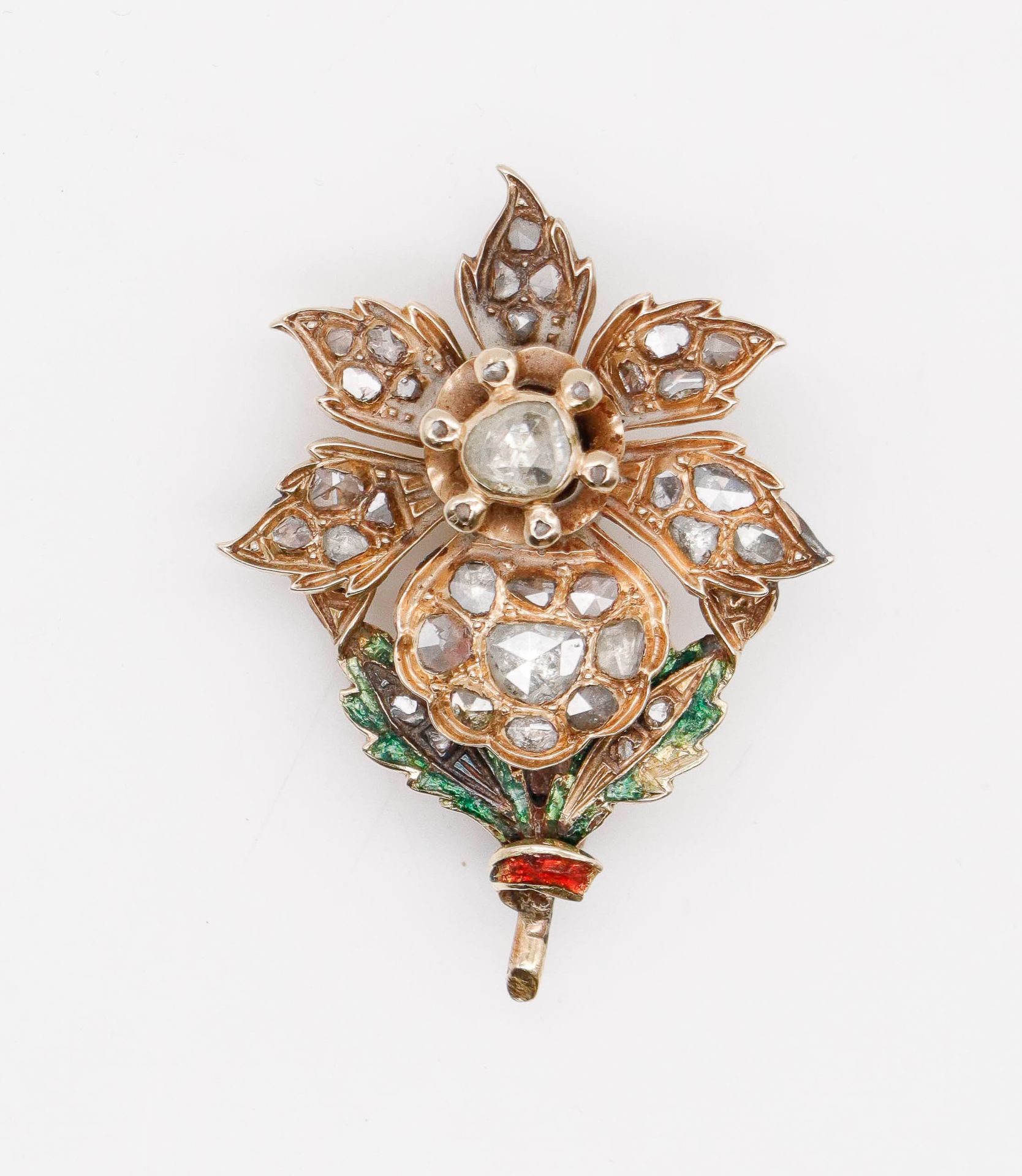 Null Brooch "Flower" in 14Kt gold set with diamonds. Gross weight : 8,3 g