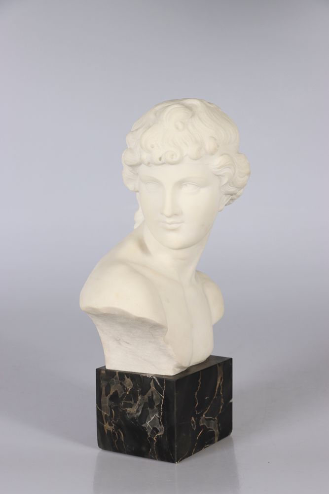 Null Guglielmo PUGI (1850-1915). Buste de jeune éphèbe. Epreuve en marbre blanc &hellip;