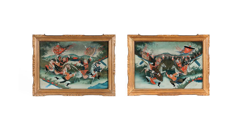 Null (2) CHINE, XIXe siècle. Paire de peintures en fixé sous verre représentant &hellip;