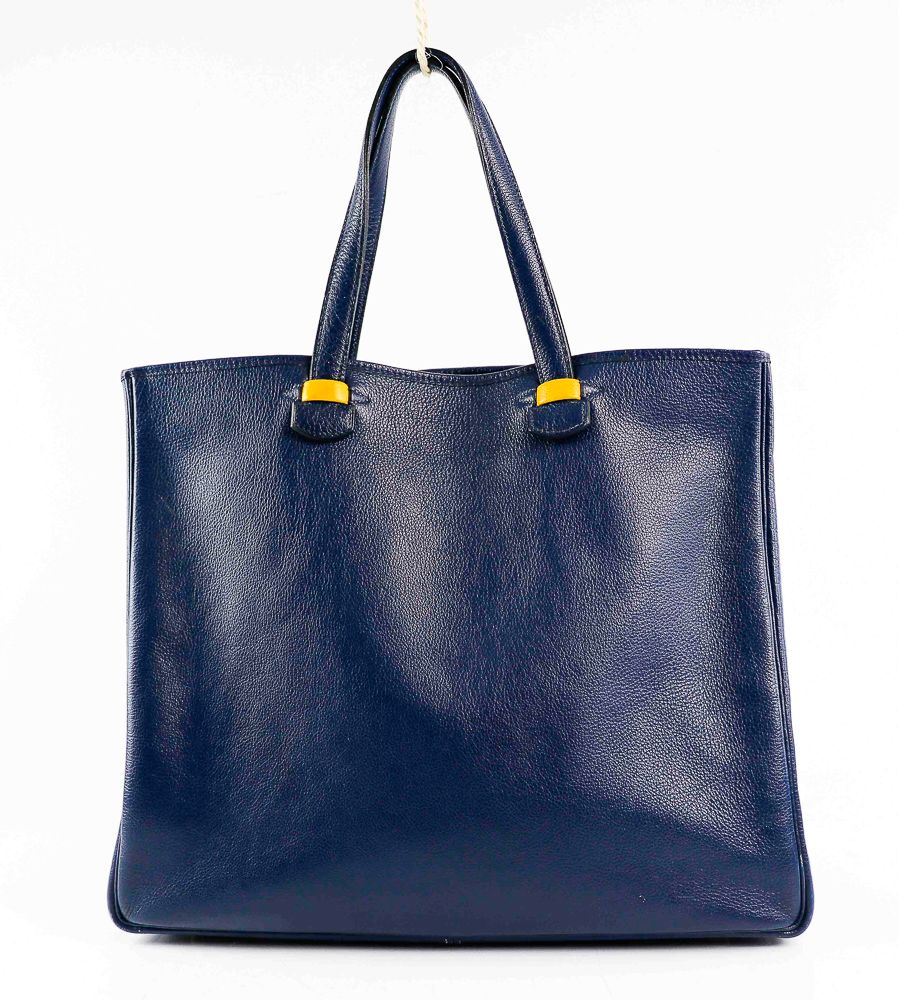 Null HERMES Paris made in France - Tote bag in blue grained leather - Double han&hellip;