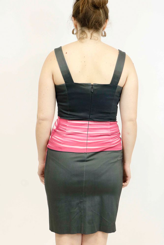 Null MOSCHINO Couture - Vestido de algodón negro con lazo fucsia - Talla 36