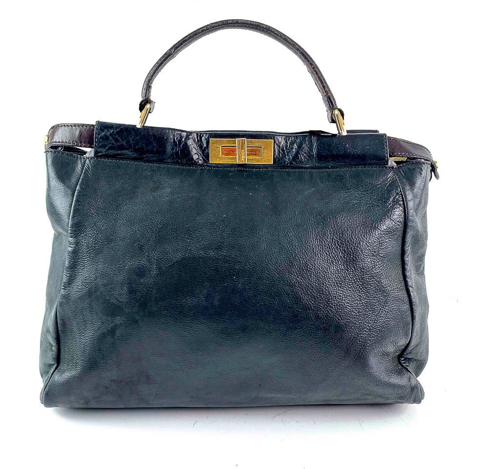 Null FENDI - Bolso de piel negra y chocolate - Asa de piel chocolate - Doble cie&hellip;