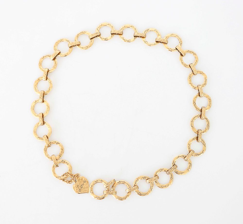 Null Yves St LAURENT. Belt with gilded metal rings. L : 97 cm
