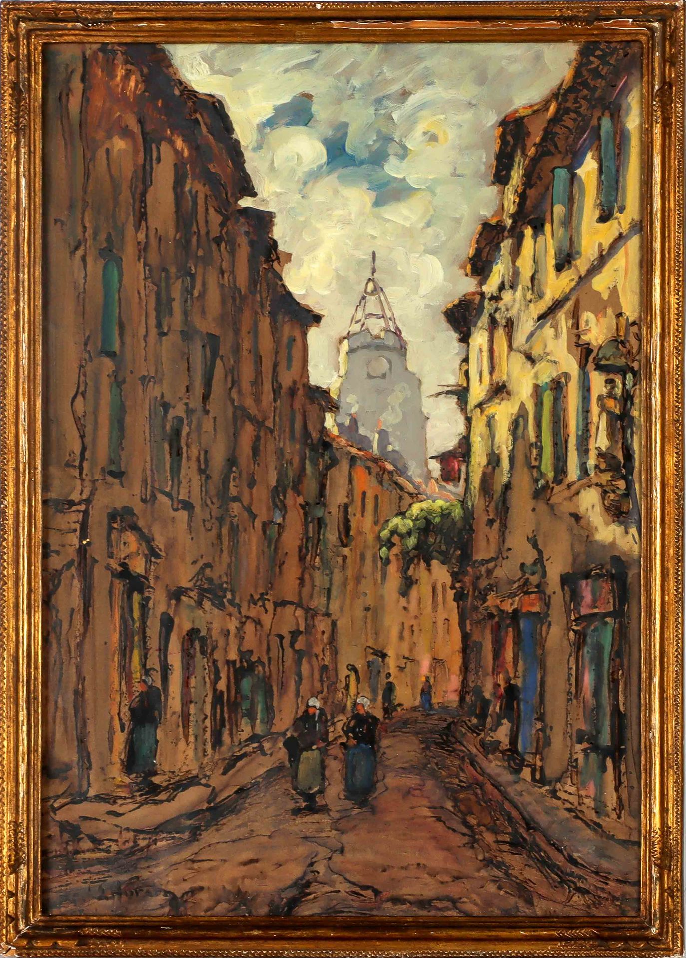 Null Joseph HURARD (1887-1956) La montée de l'Eglise à Avignon Huile sur papier &hellip;